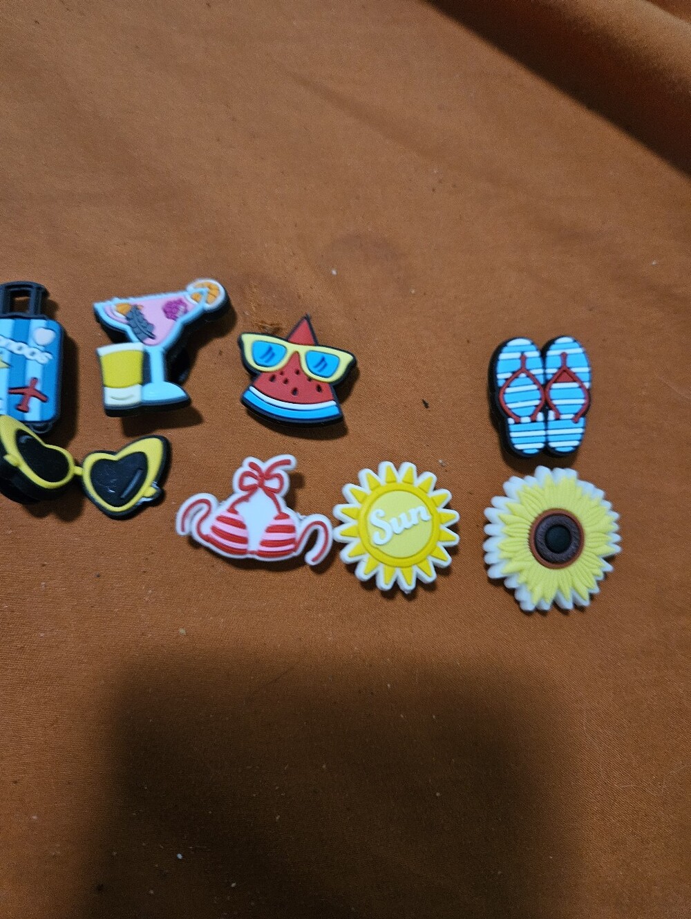 8 Summer Fun Jibbitz Charms - Sunflower, Flip Flops, Watermelon & More